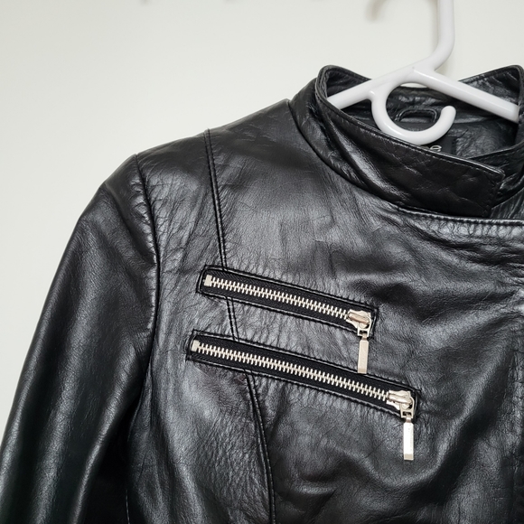 Bebe Black Zipper Genuine Leather Jacket - Picture 5 of 16